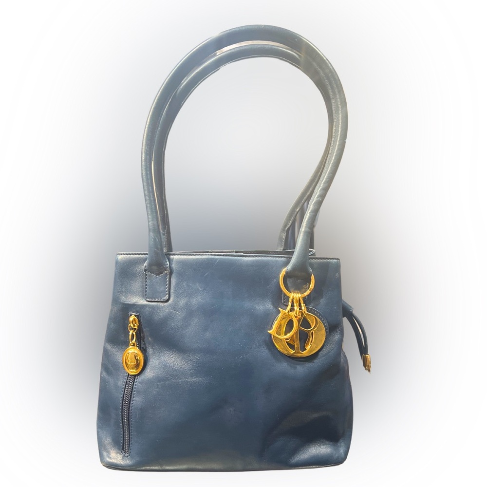 Christian Dior Vintage Leather Shoulder Bag Navy